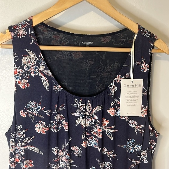 Garnet Hill NWT Navy Blue Floral Jersey Knit Sheath Dress with Pockets Sz L - Picture 2 of 8